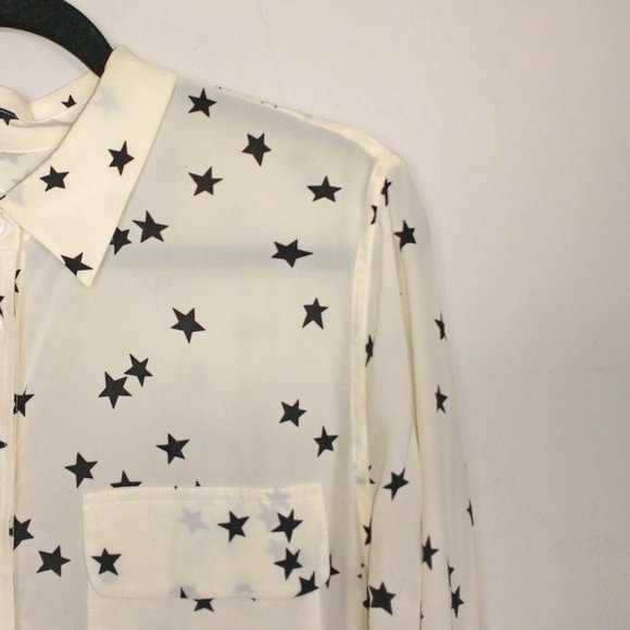 Equipment Cream Silk Blouse with Blue Star Print - Size L - Picture 1 of 5
